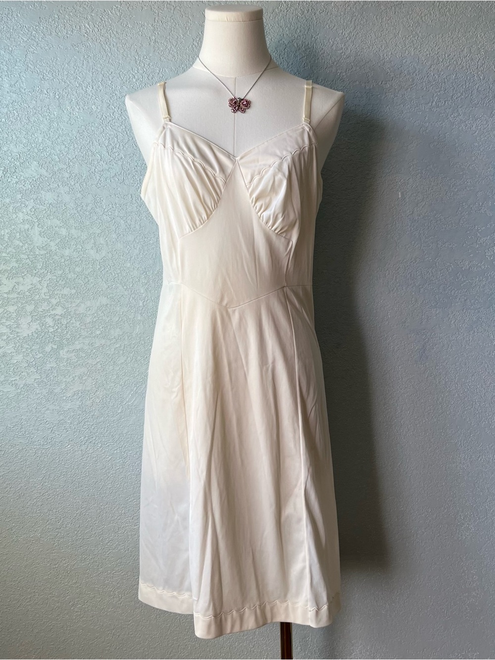 Vintage Cream Slip Dress Midi Nightgown Cottagecore Fairycore Lingerie Size S